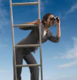 Woman on ladder with binoculars
